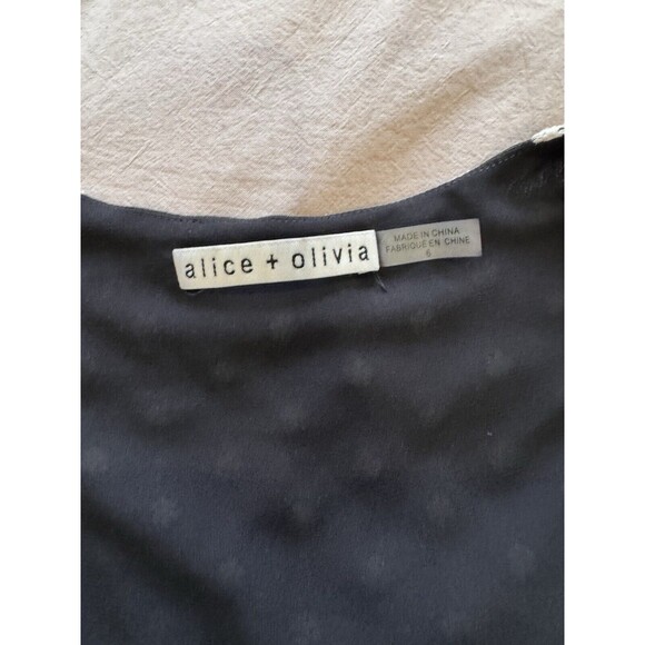 Alice + Olivia Dress Size 6 Womens Black Floral Embroidered Wrap Mini Chiffon - Picture 4 of 8